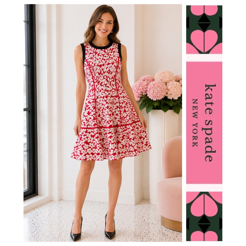 Kate Spade Dive Right In Geranium Floral Jacquard Fit Flare Knit Dress XS
